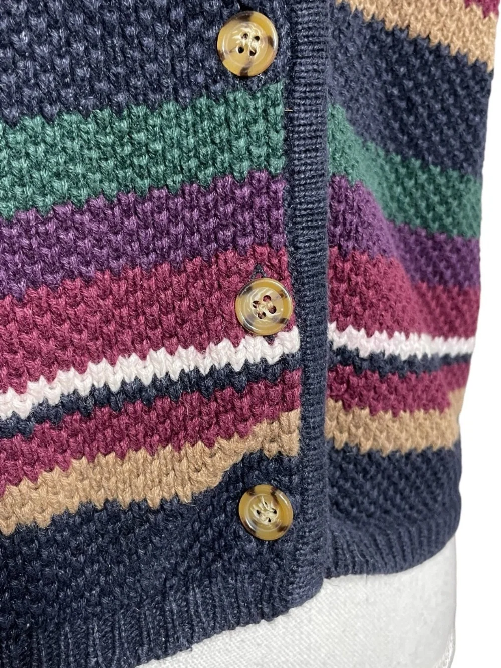 Cosby Striped Sweatervest L Muted Earthy Tones Rainbow V-Neck Button Cardigan